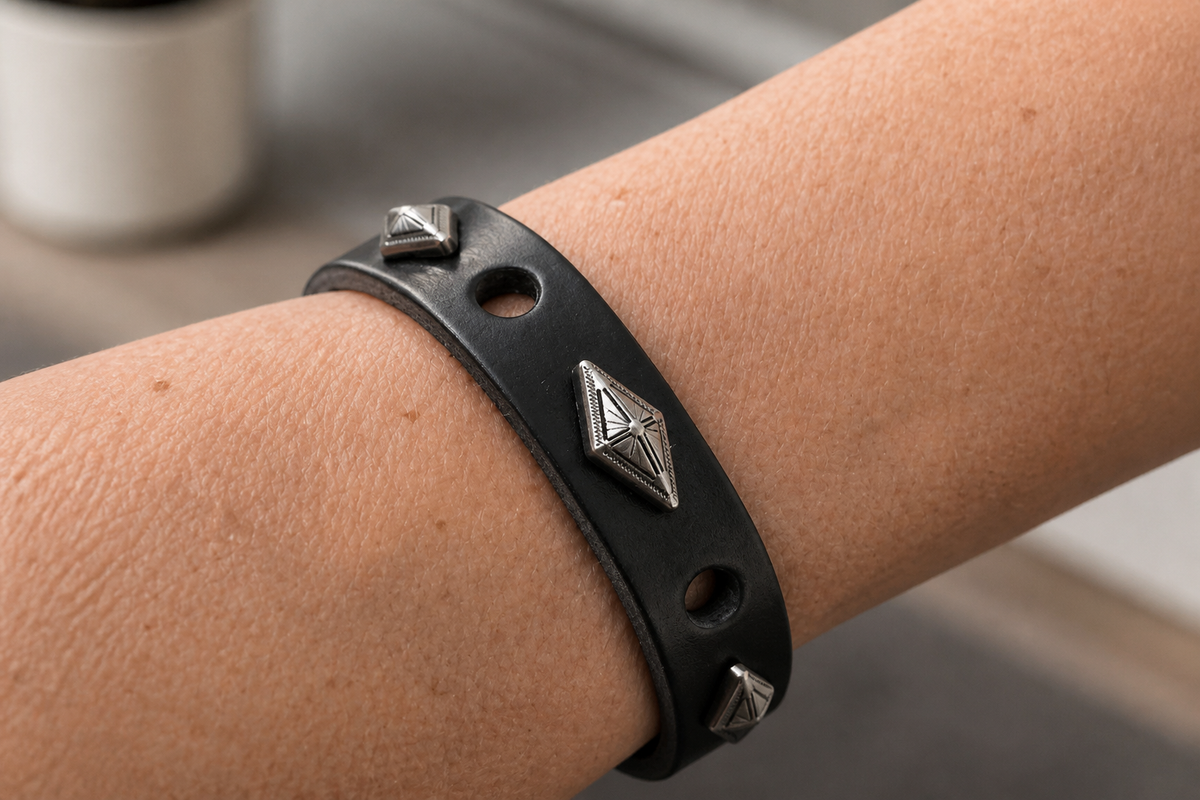 Hand Crafted Black Leather Bracelet for any occassion