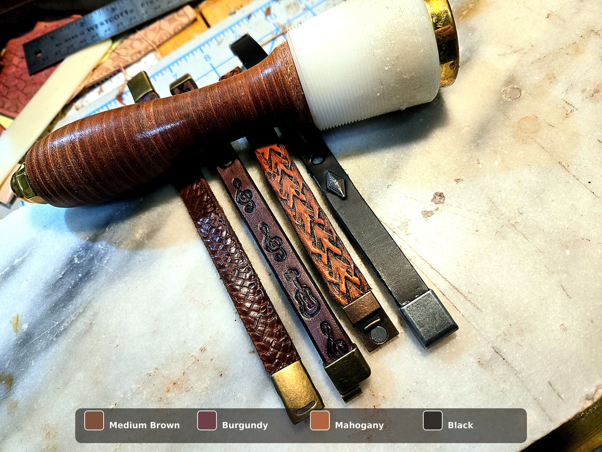 Leather Tooled Cross Patch Design Bracelet - 3rd anniversary gift (leather)