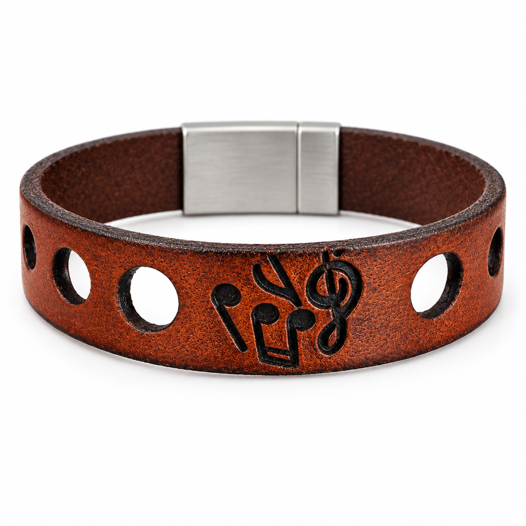 Leather Bracelet Gift for Music Lovers - Guitar Player Gift, Handmade in Maine