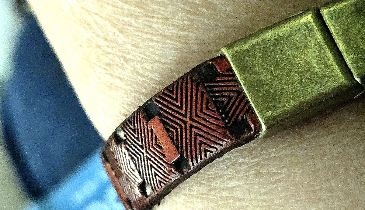 Leather Tooled Cross Patch Design Bracelet - 3rd anniversary gift (leather)